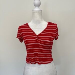 TILT Red and White Fitted Crop T-Shirt